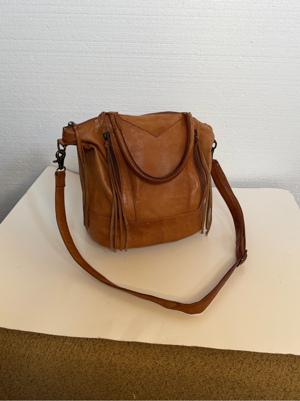 Day and mood Women’s Brown Leather Crossbody Bag - buttery soft - Picture 11 of 16